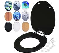 CASARIA Black Double Soft Close Toilet Seat MDF Wood Core D Shape 175 kg | Double Soft Close Lid with Hygienic Stainless Steel Hinges for Standard D Shape Toilets and Wooden Bathroom Seat Replacement