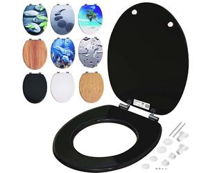 CASARIA Black Double Soft Close Toilet Seat MDF Wood Core D Shape 175 kg | Double Soft Close Lid with Hygienic Stainless Steel Hinges for Standard D Shape Toilets and Wooden Bathroom Seat Replacement