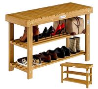 CASARIA® Shoe Rack Bench with Seat | 90x46x30cm | 200kg Load Capacity | 3 Shelf Levels | Solid FSC®-Certified Acacia Wood | Hallway | Bathroom | Kitchen | Bench | Wooden | Brown