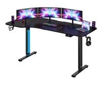 CASARIA Carbon Fibre Look L Shape Motorised Sit Stand Corner Desk 160x75cm | Height Adjustable 73 to 118 cm Desk with LCD Display Headset and Drink Holder for Home Office Gaming PC Computer Workstation