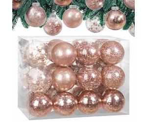 CASARIA® Clear Fillable Baubles, Christmas Decorations, 7cm, Rose Gold | 24 Pack Fillable Clear Baubles with Filling for Christmas Tree Decorations, Clear Plastic Baubles & Halloween Decorations