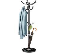 CASARIA® Coat Stand Coat Rack, Hat Stand with Hooks, Marble Base, Black | 14x Rotatable Coat Hangers, Sturdy & Stylish Clothes Rack for Hallways & Offices Furniture 175cm Tall