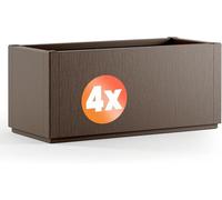 CASARIA® Ethica 4x Flower Box Planter | 80L Capacity | 80 x 36 x 35 cm, Drain Base, Winterproof, Garden Planter, Plant Pot, Flower Tub | Robust Weatherproof Plastic | Set of 4 | Brown