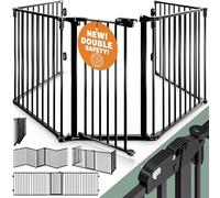 CASARIA® 5 Section Foldable Metal Fireplace Safety Gate with Safety Door Lock | Foldable 306x77cm Fireplace Safety Gate Barrier | Steel Plastic Dog Baby Kids Stove Gate Black (1x)