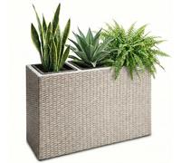 Casaria Flower Box 3 Inner Pots Polyrattan Removable Water Drain Outdoor Rectangular Planter Flower Pot Raised Bed Planter Cream
