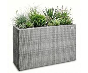 CASARIA® Flower Box | Large Tall Rattan Flower Pot Planter | 4 Removable Inner Plant Pots With Water Drain | Poly Rattan Mesh Trough Flower Box Planters Outdoor Garden | 95x27x60cm | Grey