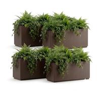 CASARIA® Flower Box Planter Trough Plant Pot, 80L Capacity, 80x36x35 cm | Drain Base, Winterproof, Garden Planter, Plant Pot, Flower Tub | Robust Weatherproof Plastic | Set of 4 | Brown