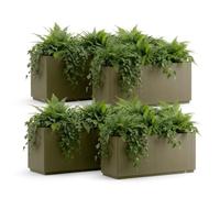CASARIA® Flower Box Planter Trough Plant Pot, 80L Capacity, 80x36x35 cm | Drain Base, Winterproof, Garden Planter, Plant Pot, Flower Tub | Robust Weatherproof Plastic | Set of 4 | Olive Green
