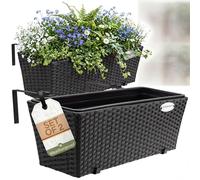 CASARIA® Flower Boxes Set of 2 Rattan Balcony Planters, Black, 60x20x19cm