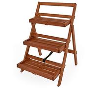 CASARIA Folding 3 Tier Acacia Wood Plant Stand Ladder Display Shelf Brown