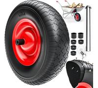 GARDEBRUK® Wheelbarrow Wheel Replacement | 15' Solid PU Rubber Tyre | Puncture-Proof | 4.80/4.00-8 | 390mm Diameter | 95mm Wide | 200kg Capacity | Red Black