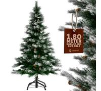 CASARIA® Green Artificial Fir Christmas Tree With Snow Effect & Pine Cones | 6ft Xmas Tree With Metal Stand | PVC Plastic, Fire Resistant | Quick & Easy Assembly | 180cm / 6ft