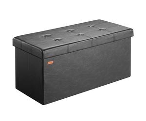 CASARIA® Large Faux Leather Foldable Ottoman Storage Box with Padded Footrest Footstool Lid | 80x40x40cm | 100 Litres | Decorative Shoe Chest | Lounge Bedroom Hallway Furniture | Black