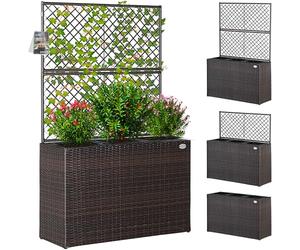 CASARIA® Large Rattan Garden Trough Planter With Trellis, 3 Pots, Raised Bed, Plant Pots Indoor or Outdoor, Plant Pots, Plant Pot for Outdoor Garden Patio, Growing Climbing Frame Support | Brown