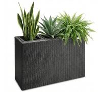 CASARIA® Large Tall Rattan Flower Box, Outdoor Garden Planter Pot, Black | Poly Rattan Mesh Trough Planters With 3 Removable Inner Plant Pots & Water Drain. Weatherproof Patio Trough 95x27x60cm