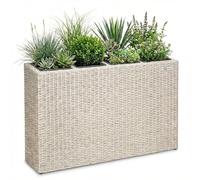 CASARIA® Large Tall Rattan Flower Box, Outdoor Garden Planter Pot, Cream | Poly Rattan Mesh Trough Planters With 4 Removable Inner Plant Pots & Water Drain. Weatherproof Patio Trough 95x27x60cm
