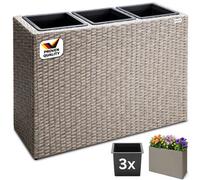 Casaria Large Tall Rattan Flower Pot Planter, 3 Removable Inner Plant Pots With Water Drain, Poly Rattan Trough Flower Box, Cream