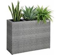Casaria Large Tall Rattan Flower Pot Planter, 3 Removable Inner Plant Pots With Water Drain, Poly Rattan Trough Flower Box, Grey