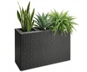 CASARIA® Large Tall Rattan Flower Pot Planter | 3 Removable Inner Plant Pots With Water Drain | Poly Rattan Trough Flower Box Planters Outdoor Garden | 83x30.5x60 cm | Black