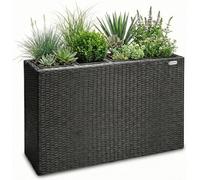 Casaria Large Tall Rattan Flower Pot Planter, 4 Removable Inner Plant Pots With Water Drain, Poly Rattan Trough Flower Box, Brown