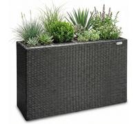 Casaria Large Tall Rattan Flower Pot Planter, 4 Removable Inner Plant Pots With Water Drain, Poly Rattan Trough Flower Box, Black