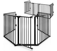 CASARIA® Metal Fire Guard x2 Foldable Fireplace Safety Gate Baby Dog Black | 5 Section Steel Fire Place Barrier Guard With Safety Door Lock For Kids Stove. Protective Plastic Joint Enclosure 306x77cm
