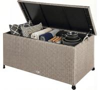 CASARIA® Rattan Garden Storage Box 270L, with Wheels & Carry Handles | Waterproof & UV Resistant, Inner Lining, Pneumatic Gas Pressure Lifting Lid Struts, Outdoor Chest, 117x53x60cm, Cream