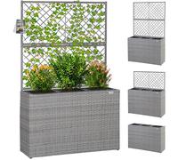 CASARIA® Rattan Garden Trough Planter Flower Box, With Trellis & Plant Pots | 3 Pots, Raised Bed, Plant Pots Indoor or Outdoor, Plant Pots, Plant Pot for Outdoor, Growing Climbing Frame Support | Grey