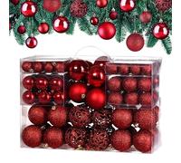 CASARIA® Set of 100 Christmas Tree Baubles Set for Christmas Tree, Red | Xmas Decorations, Christmas Ornaments, Festive Christmas Hanging Ornaments, Red, Pink, Silver, Blue, Gold, Decorations UK