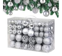 CASARIA® Set of 100 Christmas Tree Baubles Set for Christmas Tree, Silver | Xmas Decorations, Christmas Ornaments, Festive Christmas Hanging Ornaments, Red, Pink, Silver, Blue, Gold, Decorations UK