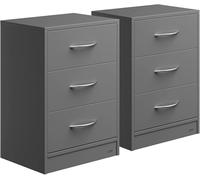 CASARIA Set of 2 Eloise Anthracite Bedside Tables 3 Drawers 54x39x28 cm