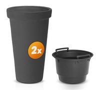 CASARIA® Set of 2 XXL Plant Pots | 42 Litre Capacity | 40 cm Diameter | 63 cm Height | Customisable Drainage | Weatherproof & UV Stable | Durable Plastic | Removable Inner Pots | Anthracite