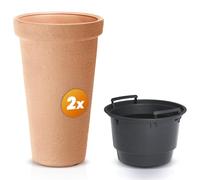 CASARIA® Set of 2 XXL Plant Pots | 42 Litre Capacity | 40 cm Diameter | 63 cm Height | Customisable Drainage | Weatherproof & UV Stable | Durable Plastic | Removable Inner Pots | Terracotta