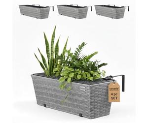 CASARIA® Set of 4 Flower Boxes | Weatherproof Poly Rattan | Hangable with Mounting Brackets | Floating Planters Perfect for Balcony Windowsill Railing Gate or Fence | 60 x 20 x 19cm | 11 L | Grey