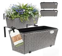 CASARIA® Set of 4 Flower Boxes | Weatherproof Poly Rattan | Hangable with Mounting Brackets | Floating Planters Perfect for Balcony Windowsill Railing Gate or Fence | 60 x 20 x 19cm | 11 L | Grey