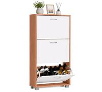 CASARIA® Shoe Storage Cabinet Rack 3 Doors Wooden, White/Beech, 115x60x24cm | Modern Cupboard Organiser For Shoes Toys Clothes Footwear Books Narrow Hallway Entryway Furniture Stand Unit