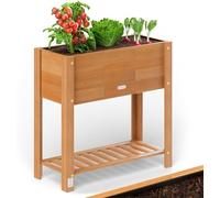 CASARIA Solid Acacia Wood Raised Garden Bed Planter, Brown, 100x40x84cm | FSC Certified Weatherproof Trough with 2 Tier Shelf for Outdoor Patio, Balcony, Vegetable and Herb Plant Container