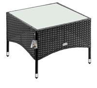 CASARIA® Square Poly Rattan Garden Coffee Side Table | Weatherproof With Glass Top | 58x58x42cm | Height Adjustable Feet | Indoor Outdoor Patio Terrace Balcony Conservatory Bistro | Black