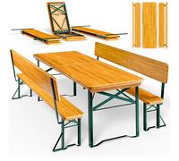 CASARIA® Wooden Outdoor Party Trestle Table & Pew Benches | Folding Foldable Beer Tent Set | 170 x 70cm Table | Party BBQ Camping Set with Removable Backrests