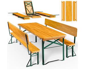 CASARIA® Wooden Outdoor Party Trestle Table & Pew Benches | Folding Foldable Beer Tent Set | 170 x 70cm Table | Party BBQ Camping Set with Removable Backrests