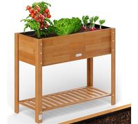 CASARIA® Wooden Raised Bed Flower Pot Planter | Garden Trough | 100x40x84cm | Solid FSC® Certified Acacia Wood | 2-Levels | Weatherproof | 2 Tier Shelf | Natural Brown