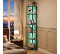CASART 172cm Corner Shelf with LED Lights, 6-Tier Tall Bookshelf | Metal Frame Bookcase with Remote Control, Freestanding Display Shelving Unit for Living Room Study Bedroom