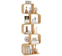 CASART 2/3/4/5-Tier Bamboo Bookshelf, Small Bookcase Irregular Display Shelf with Anti-toppling Kit, S-shaped Side Table Storage Unit for Living Room Study Bedroom Office (1, 61 x 23 x 167cm)