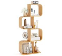 CASART 2/3/4-Tier Bamboo Bookshelf, Small Bookcase Irregular Display Shelf with Anti-toppling Kit, S-shaped Side Table Storage Unit for Living Room Study Bedroom Office (1, 61 x 23 x 134cm)