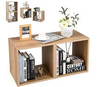 CASART 2-Cube Bookcase, Stackable Cube Storage Unit, Wooden Sofa Side Table Small Bookshelf for Living Room Study Bedroom (Natural)