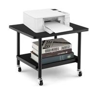 CASART 2 Tier Printer Stand, Rolling Printer Table with Lockable Wheels and Open Shelves, Metal Frame Mobile Printer Cart for Home Office Study (Black)