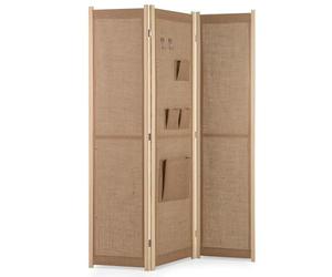 CASART 3-Panel Room Divider, Faux Linen Folding Privacy Screen with Solid Wood Frame, 120 x 170cm Free Standing Partition Screens for Bedroom Living Room Office, Fully Assembly