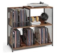 CASART 3-Tier Record Player Stand, Turntable End Table with Removable Dividers & Metal Frame, Vinyl Display Storage Shelf for Living Room Bedroom Studio