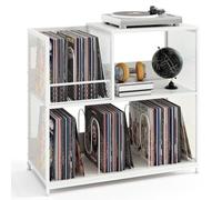 CASART 3-Tier Record Player Stand, Turntable End Table with Removable Dividers & Metal Frame, Vinyl Display Storage Shelf for Living Room Bedroom Studio (White)