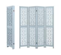 CASART 4-Panel Room Divider, 165cm Solid Paulownia Wood Folding Privacy Screen with Carved Pattern, Freestanding Partition Stand Paravent Separator for Living Room Bedroom Studio